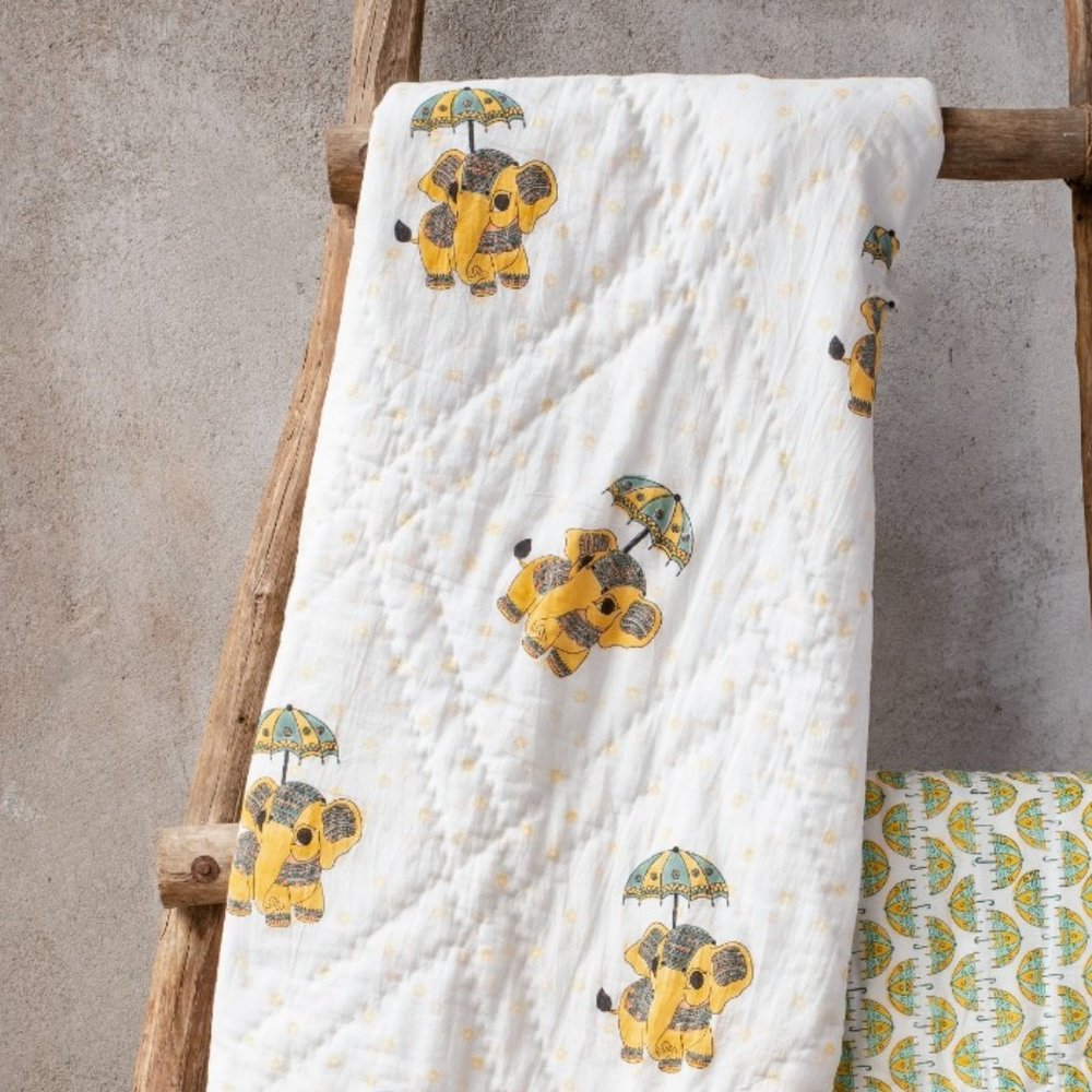 BRAND NEW Yellow Cotton The Majestic Gaja Reversible Infant Quilt